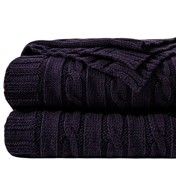 Ntbay 100% Cotton Cable Knit Throw, Super Soft Warm Knitted Blanket Home Decor, 60"x80", Dark Purple