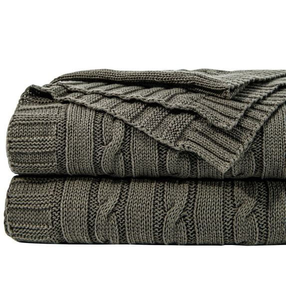 Ntbay 100% Cotton Cable Knit Throw, Super Soft Warm Knitted Blanket Home Decor, 60"x80", Gray