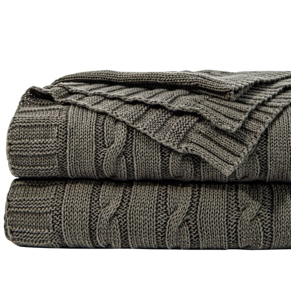 Ntbay 100% Cotton Cable Knit Throw, Super Soft Warm Knitted Blanket Home Decor, 60"x80", Gray