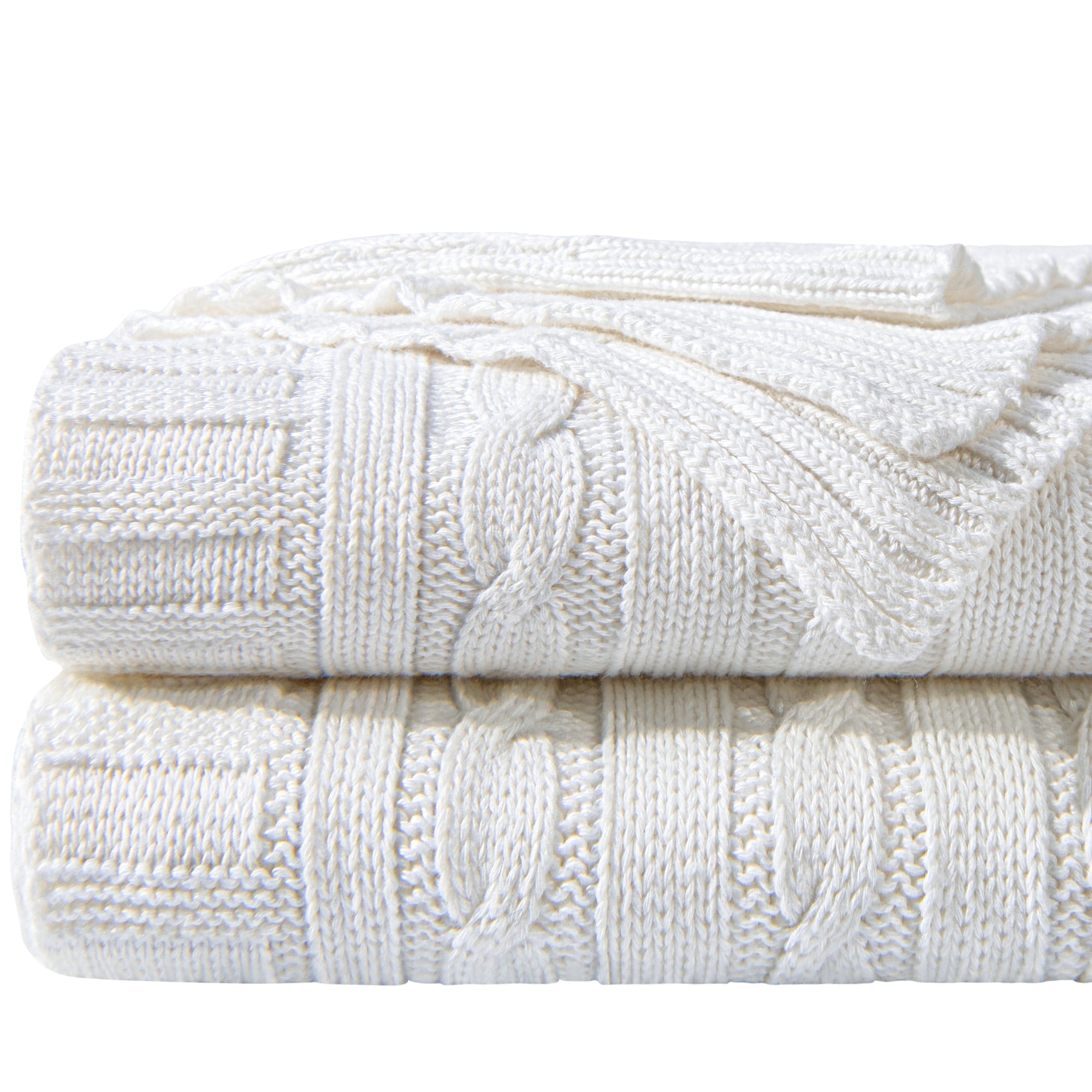 Ntbay 100% Cotton Cable Knit Throw, Super Soft Warm Knitted Blanket Home Decor, 60"x80", White