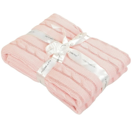 Ntbay 100% Cotton Cable Knit Toddler Blanket, Soft Warm Unisex Baby Blanket for Crib, 30"x40", Baby Pink