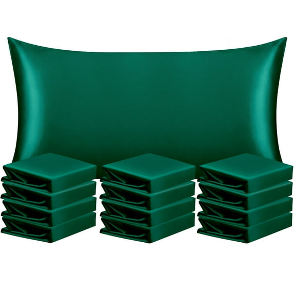 Ntbay 12 Pack Silk Satin King Pillowcases for Hair and Skin, Luxury and Soft Pillow Cases with Envelope Closure, 20" x 36", Dark Green