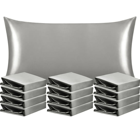 Ntbay 12 Pack Silk Satin Standard Pillowcases for Hair and Skin, Luxury and Soft Pillow Cases with Envelope Closure, 20" x 26", Gray