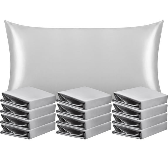 Ntbay 12 Pack Silk Satin Standard Pillowcases for Hair and Skin, Luxury and Soft Pillow Cases with Envelope Closure, 20" x 26", Silver Gray