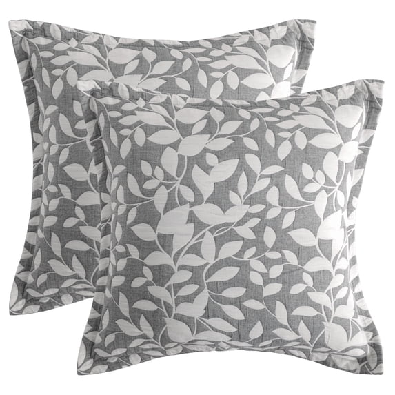 Ntbay 2 Pack Breathable Cotton Euro Pillow Shams,3 Layer Muslin Decorative Square Pillow Covers with Envelope Closure, 26" x 26", Gray Leaf