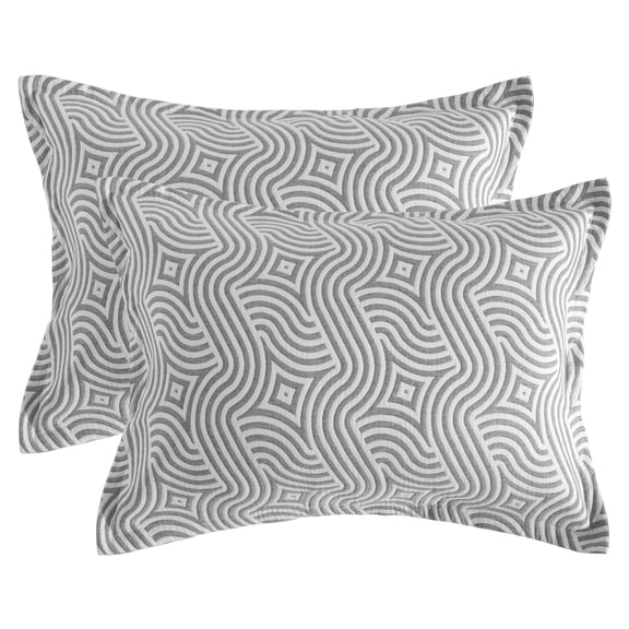 Ntbay 2 Pack Breathable Cotton Pillow Shams,3 Layer Muslin Decorative Pillow Covers with Envelope Closure, King Size, Gray Geometric Ripples