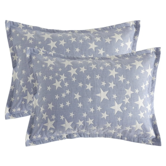 Ntbay 2 Pack Breathable Cotton Pillow Shams,3 Layer Muslin Decorative Pillow Covers with Envelope Closure, Queen Size, Blue Stars