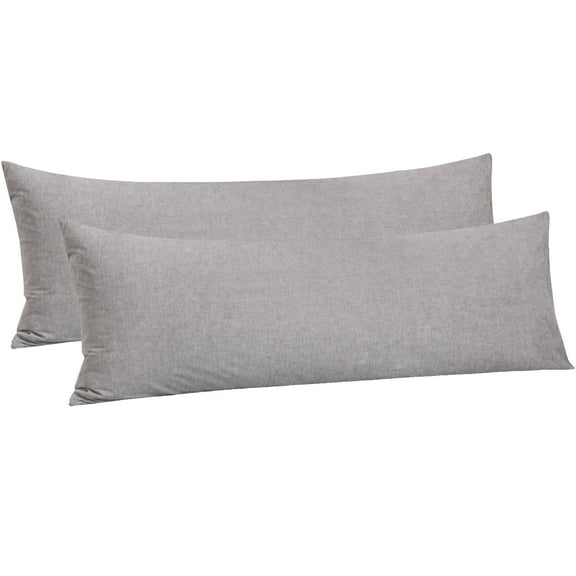 Ntbay 2 Pack Breathable Washed Cotton Body Pillowcases with Envelope Closure, Soft Solid Color Pillow Cases Set of 2, 20" x 54" , Gray