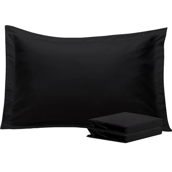 Ntbay 2 Pack Double Brushed Microfiber King Pillow Shams with 2" Flange, Wrinkle, Fade, Stain Resistant Sham, 20"x36", Black