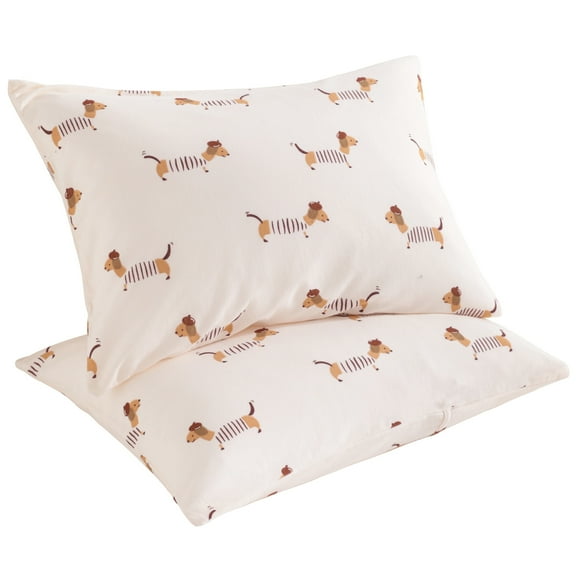 Ntbay 2 Pack Natural Jersey Cotton Toddler Pillowcases, Soft and Breathable Travel Pillow Cases with Envelope Closure, 13" x 18", Coffee Dog