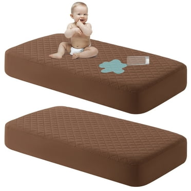 Ntbay 2 Pack Quilted Toddler Waterproof Fitted Sheets, Ultra Soft Breathable Crib Mattress Protectors with Deep Pocket, 24" x 38", Coffee