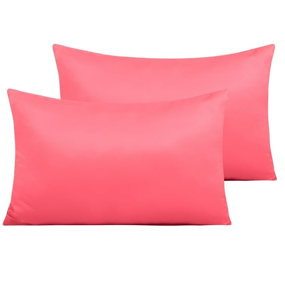 Ntbay 2 Pack Satin King Breathable Pillowcases for Hair and Skin, Ultra Soft and Smooth Pillow Cases Set with Hidden Zipper, 20" x 36", Coral Pink