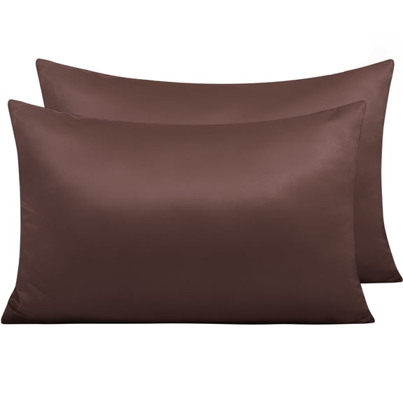 Ntbay 2 Pack Satin King Breathable Pillowcases for Hair and Skin, Ultra Soft and Smooth Pillow Cases Set with Hidden Zipper, 20" x 36", Dark Brown