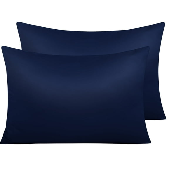 Ntbay 2 Pack Satin King Breathable Pillowcases for Hair and Skin, Ultra Soft and Smooth Pillow Cases Set with Hidden Zipper, 20" x 36", Navy Blue
