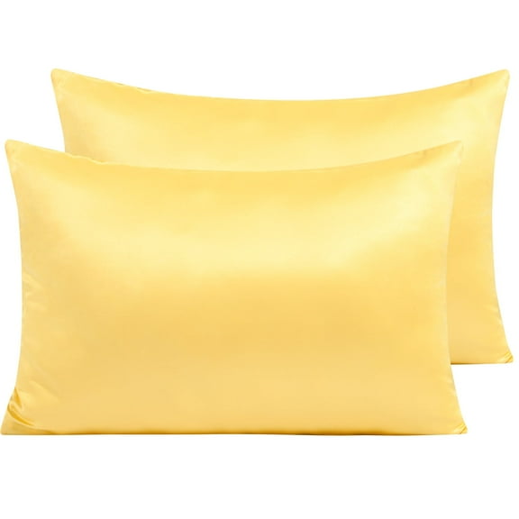 Ntbay 2 Pack Satin King Breathable Pillowcases for Hair and Skin, Ultra Soft and Smooth Pillow Cases Set with Hidden Zipper, 20" x 36", Yellow