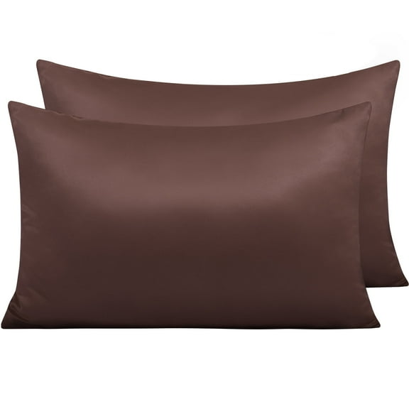 Ntbay 2 Pack Satin Queen Breathable Pillowcases for Hair and Skin, Ultra Soft and Smooth Pillow Cases Set with Hidden Zipper, 20" x 30", Dark Brown