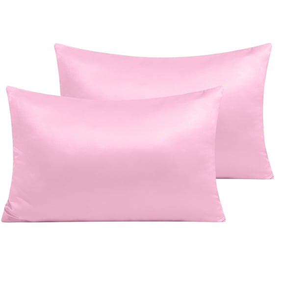 Ntbay 2 Pack Satin Standard Breathable Pillowcases for Hair and Skin, Ultra Soft and Smooth Pillow Cases Set with Hidden Zipper, 20" x 26", Light Pink