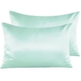 thumbnail image 1 of Ntbay 2 Pack Satin Standard Breathable Pillowcases for Hair and Skin, Ultra Soft and Smooth Pillow Cases Set with Hidden Zipper, 20" x 26", Cyan, 1 of 5