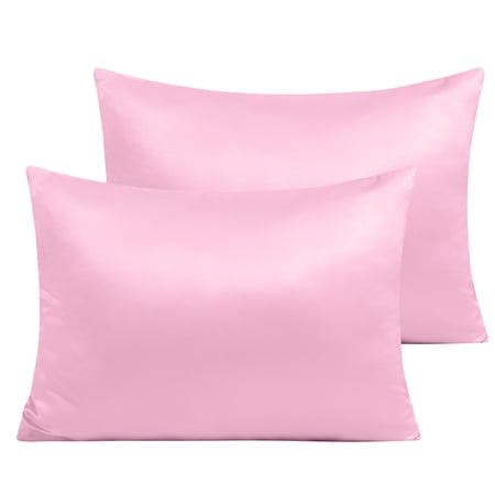 Ntbay 2 Pack Satin Toddler Pillowcases, Soft and Cool Travel Pillow Covers with Hidden Zipper Closure, 13" x 18", Light Pink