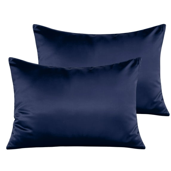 Ntbay 2 Pack Satin Toddler Pillowcases, Soft and Cool Travel Pillow Covers with Hidden Zipper Closure, 13" x 18", Navy Blue