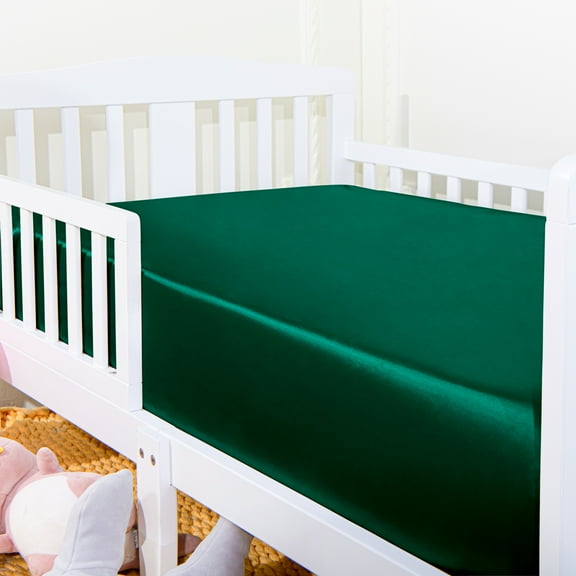 Ntbay 2 Pack Silk Satin Fitted Crib Sheets, Super Soft and Breathable Solid Color Toddler Sheets, 28" x 52", Dark Green