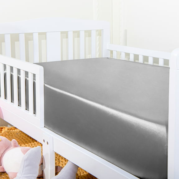 Ntbay 2 Pack Silk Satin Fitted Crib Sheets, Super Soft and Breathable Solid Color Toddler Sheets, 28" x 52", Gray