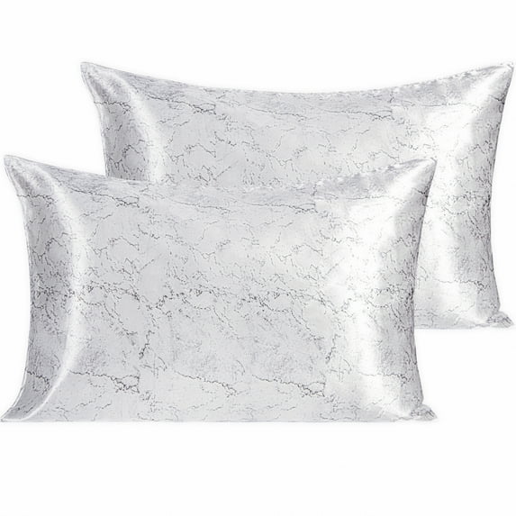 Ntbay 2 Pack Silky Satin King Pillowcases for Hair and Skin, Luxury and Soft Pillow Cases with Envelope Closure, 20" x 36", White Marbling