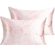 Ntbay 2 Pack Silky Satin Queen Pillowcases for Hair and Skin, Luxury and Soft Pillow Cases with Envelope Closure, 20" x 30", Red Marbling