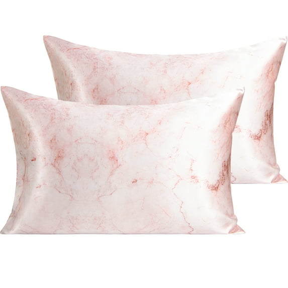 Ntbay 2 Pack Silky Satin Standard Pillowcases for Hair and Skin, Luxury and Soft Pillow Cases with Envelope Closure, 20" x 26", Red Marbling