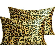 Ntbay 2 Pack Silky Satin Standard Pillowcases for Hair and Skin, Luxury and Soft Pillow Cases with Envelope Closure, 20" x 26", Yellow Leopard