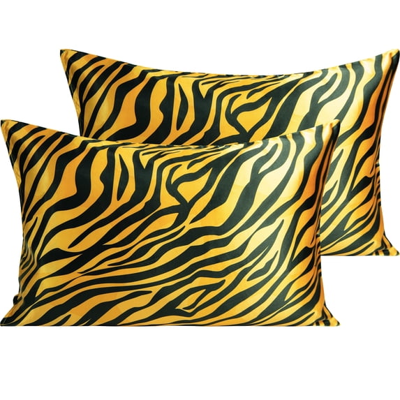 Ntbay 2 Pack Silky Satin Standard Pillowcases for Hair and Skin, Luxury and Soft Pillow Cases with Envelope Closure, 20" x 26", Yellow Zebra