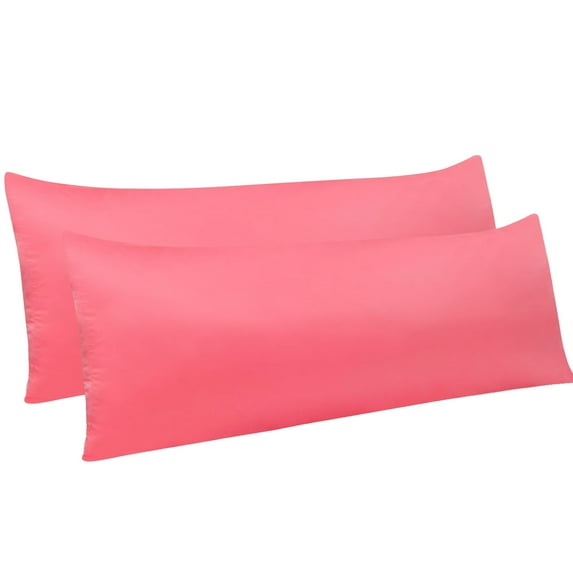 Ntbay 2 Pack Silky Satin Body Pillowcase for Hair and Skin, Ultra Soft Cozy Long Body Pillow Cover with Zipper Closure, 20" x 54", Coral Pink