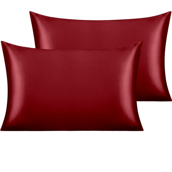 Ntbay 2 Pack Silky Satin King Pillowcases for Hair and Skin, Luxury and Soft Pillow Cases with Envelope Closure, 20" x 36", Red