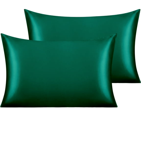 Ntbay 2 Pack Silky Satin King Pillowcases for Hair and Skin, Luxury and Soft Pillow Cases with Envelope Closure, 20" x 40", Dark Green