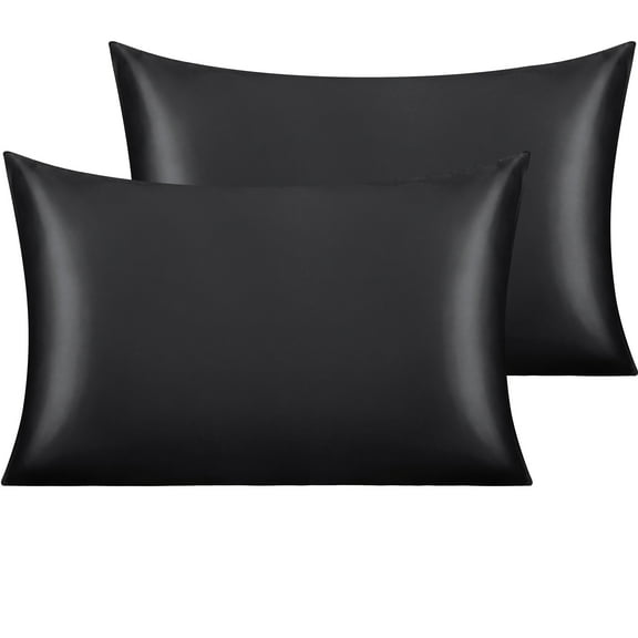 Ntbay 2 Pack Silky Satin Queen Pillowcases for Hair and Skin, Luxury and Soft Pillow Cases with Envelope Closure, 20" x 30", Black