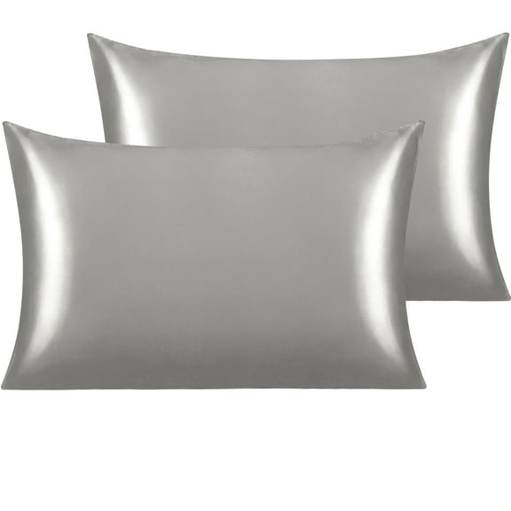 Ntbay 2 Pack Silky Satin Queen Pillowcases for Hair and Skin, Luxury and Soft Pillow Cases with Envelope Closure, 20" x 30", Dark Grey