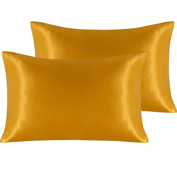 Ntbay 2 Pack Silky Satin Queen Pillowcases for Hair and Skin, Luxury and Soft Pillow Cases with Envelope Closure, 20" x 30", Golden