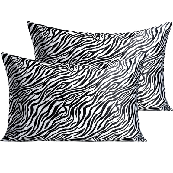 Ntbay 2 Pack Silky Satin Queen Pillowcases for Hair and Skin, Luxury and Soft Pillow Cases with Envelope Closure, 20" x 30", Zebra
