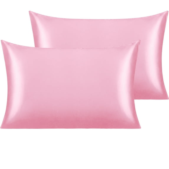Ntbay 2 Pack Silky Satin Standard Pillowcases for Hair and Skin, Luxury and Soft Pillow Cases with Envelope Closure, 20" x 26", Pink