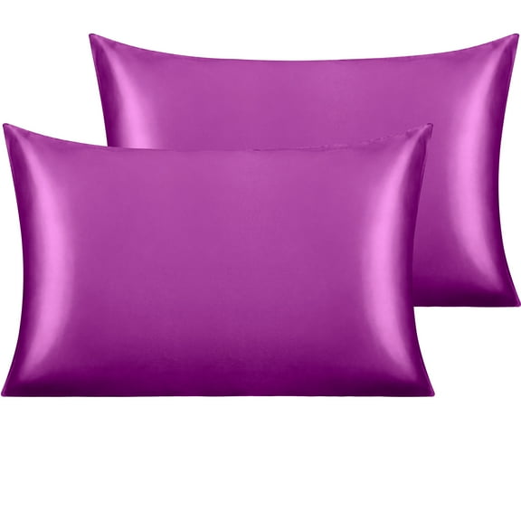 Ntbay 2 Pack Silky Satin Standard Pillowcases for Hair and Skin, Luxury and Soft Pillow Cases with Envelope Closure, 20" x 26", Purple