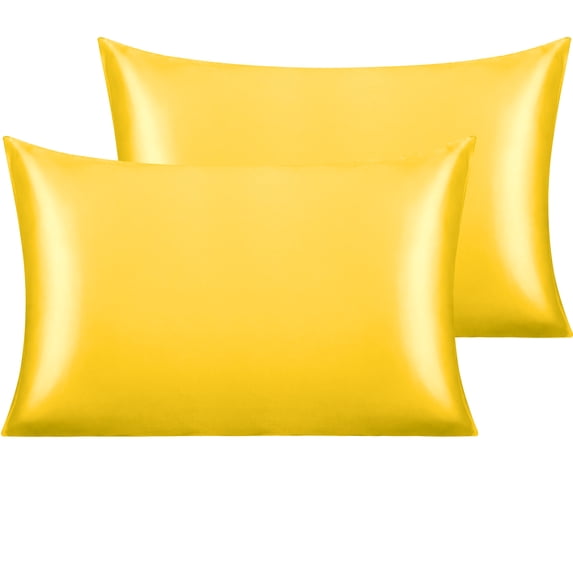 Ntbay 2 Pack Silky Satin Standard Pillowcases for Hair and Skin, Luxury and Soft Pillow Cases with Envelope Closure, 20" x 26", Yellow