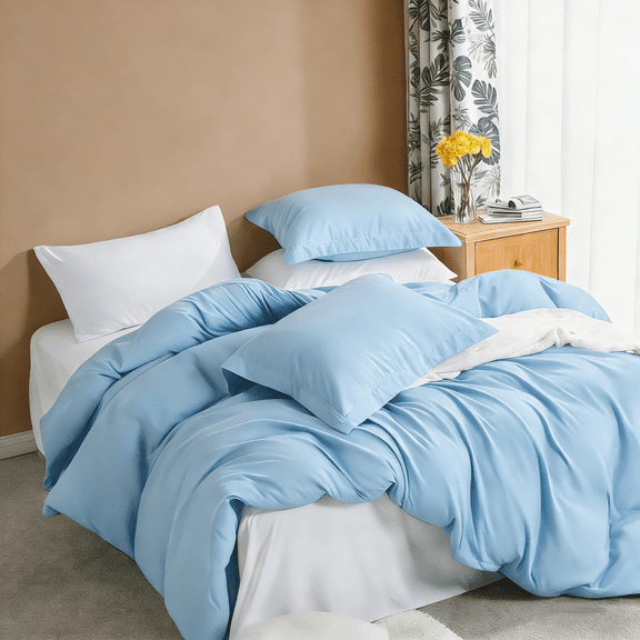 Twin 2-Piece Duvet Cover Set with 1 Pillow Shams, Brushed Microfiber, Easy Snap Zipper & Corner Ties, Sky Blue, Ntbay | Comforter Not Included