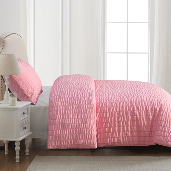 Ntbay 2-Piece Ultra Soft Textured Seersucker Twin Duvet Cover Set, Include Hidden Zipper Closure Comforter Cover with Corner Ties and 1 Pillowcase (Not Include Comforter and pillow), Pink