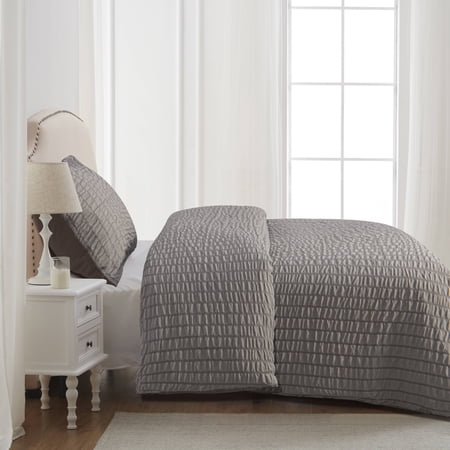 Ntbay 2-Piece Ultra Soft Textured Seersucker Twin Duvet Cover Set, Include Hidden Zipper Closure Comforter Cover with Corner Ties and 1 Pillowcase (Not Include Comforter and pillow), Dark Gray