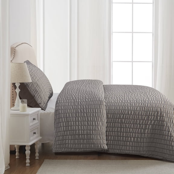 Ntbay 2-Piece Ultra Soft Textured Seersucker Twin Duvet Cover Set, Include Hidden Zipper Closure Comforter Cover with Corner Ties and 1 Pillowcase (Not Include Comforter and pillow), Dark Gray