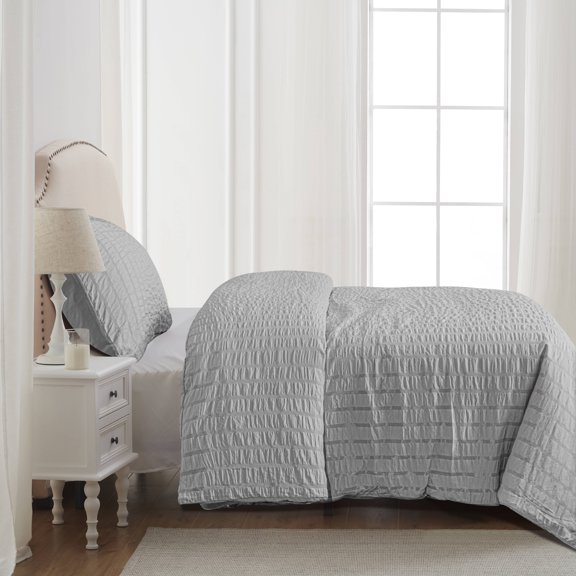 Ntbay 2-Piece Ultra Soft Textured Seersucker Twin Duvet Cover Set, Include Hidden Zipper Closure Comforter Cover with Corner Ties and 1 Pillowcase (Not Include Comforter and pillow), Light Gray