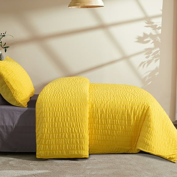 Ntbay 2-Piece Ultra Soft Textured Seersucker Twin Duvet Cover Set, Include Hidden Zipper Closure Comforter Cover with Corner Ties and 1 Pillowcase (Not Include Comforter and pillow), Yellow