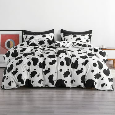 Ntbay 2-Pieces Microfiber Ultra Soft Cow Print Duvet Cover Set with Zipper Closure and Corner Ties, Black and White, Twin