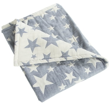 Ntbay 3 Layer Toddler Blanket, Muslin Cotton Jacquard Bed Blankets, Lightweight Thermal Baby Blanket, Super Soft and Warm Crib Blanket for All Seasons, Decoration Gift, 30"x40", Blue Star