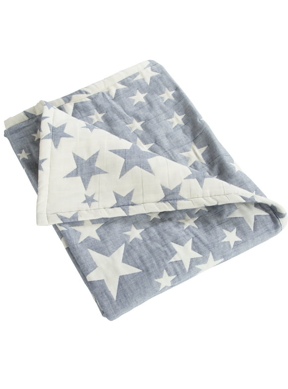 Ntbay 3 Layer Toddler Blanket, Muslin Cotton Jacquard Bed Blankets, Lightweight Thermal Baby Blanket, Super Soft and Warm Crib Blanket for All Seasons, Decoration Gift, 30"x40", Blue Star
